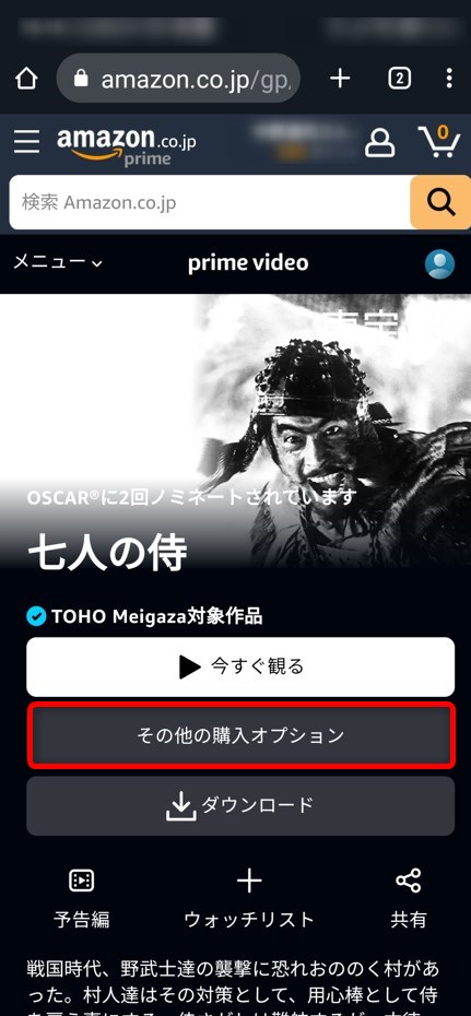 その他の購入オプション プライムビデオ